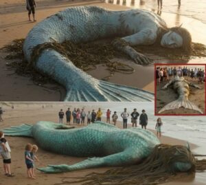 Shocking Discovery: Giant Mermaid Appears on Crowded Beach!